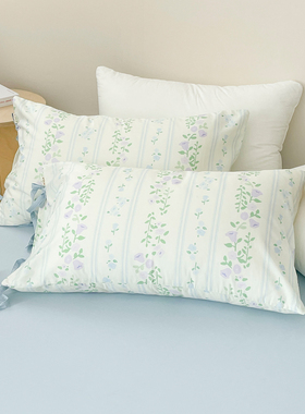 在雨后 ins风清新碎花小插画枕套小众款绿色枕芯罩单人全棉单只装