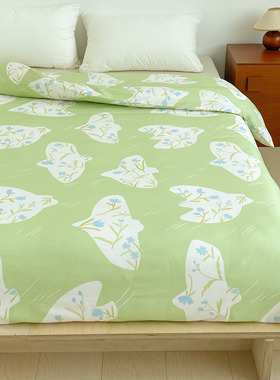 春风送信 原创设计春日系插画60S长绒棉被套清新绿花卉被芯罩单件