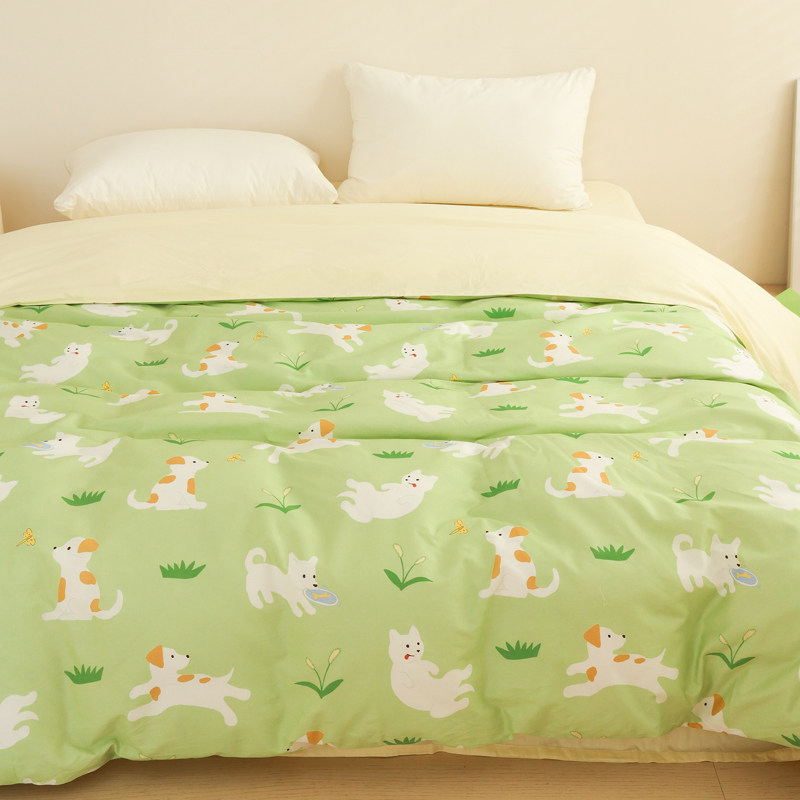 春游纪 春日治愈原创卡通小狗全棉被套被罩单件学生宿舍 可定做