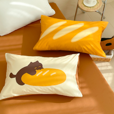 面包小猫 小众原创100%全棉枕套奶油风枕芯罩可爱小猫单只48x74cm