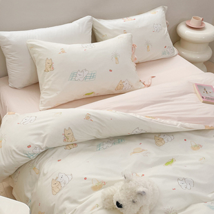 春日漫游 治愈系原创可爱小狗全棉四件套纯棉床单被套亲肤三件套