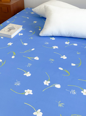 蓝色傍晚 设计师原创花卉60支长绒棉床单床笠现代简约蓝 卧室定制