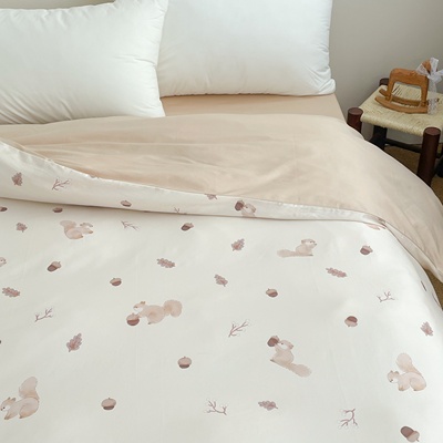 小秋物语 原创小松鼠60s全棉长绒棉被套单件被芯罩奶油咖1.8m床品