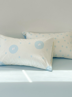 柔软梦 原创睡觉小动物全棉枕套100棉枕芯罩枕巾枕头套蓝色小星星