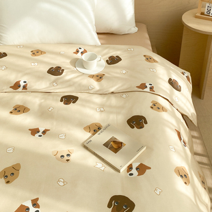 犯错小狗 插画师原创全棉被套100%纯棉被芯罩奶油咖单双人 可定制