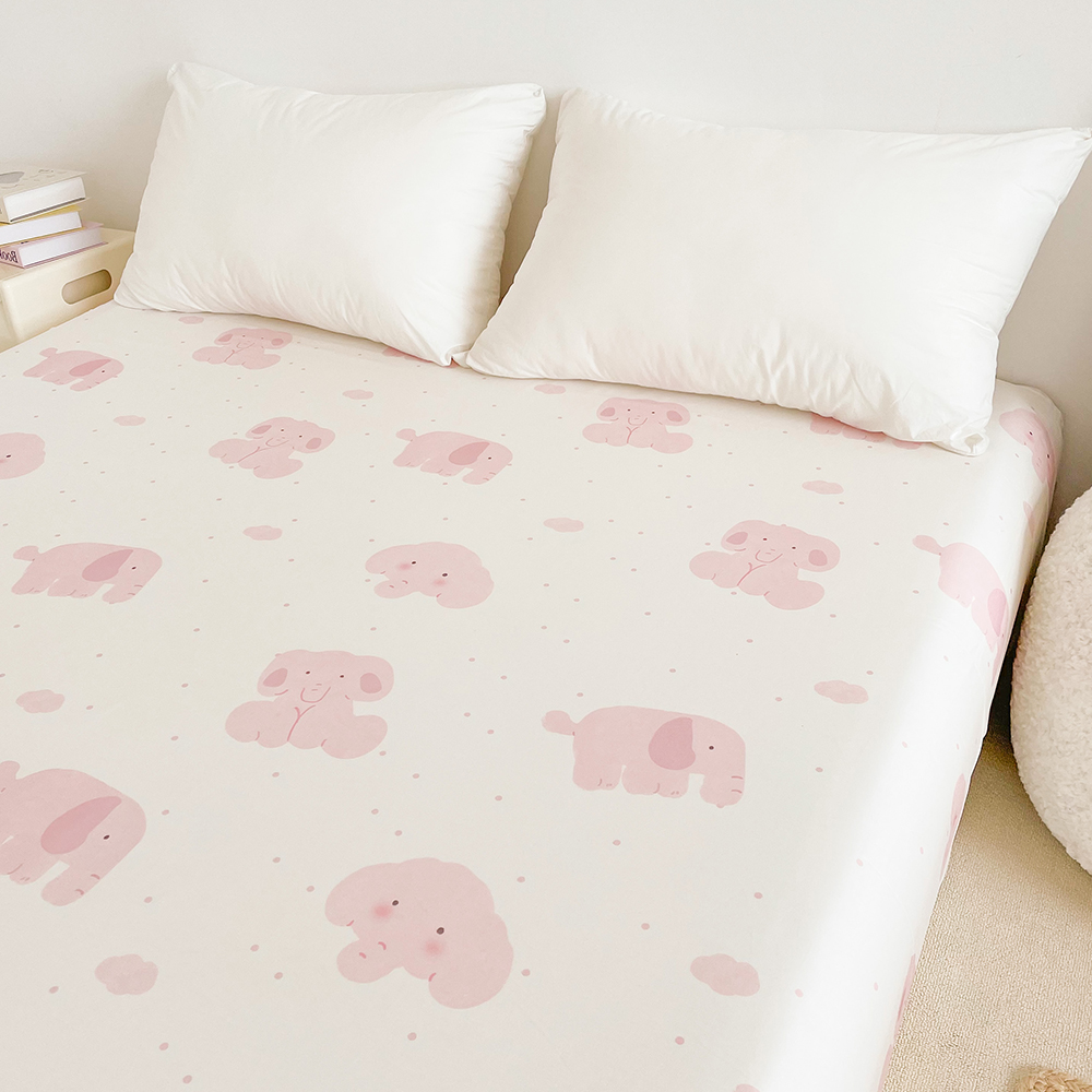 小象休息日 可爱系粉色小象100全棉床单床笠单件卡通粉白色可定制