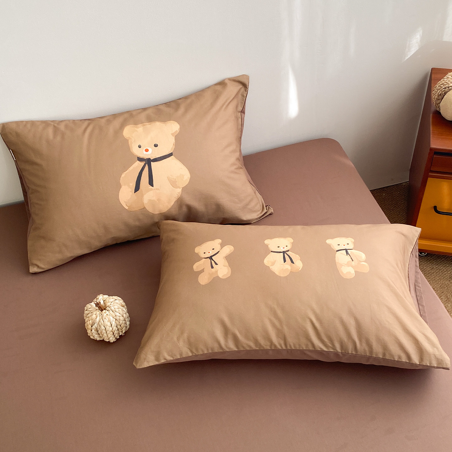 mybear 原创韩系简约全棉枕套卡通枕芯罩咖色小熊单只装48cmX74cm,床上用品,枕套,淘宝优惠券,粉丝福利购,淘宝优惠卷