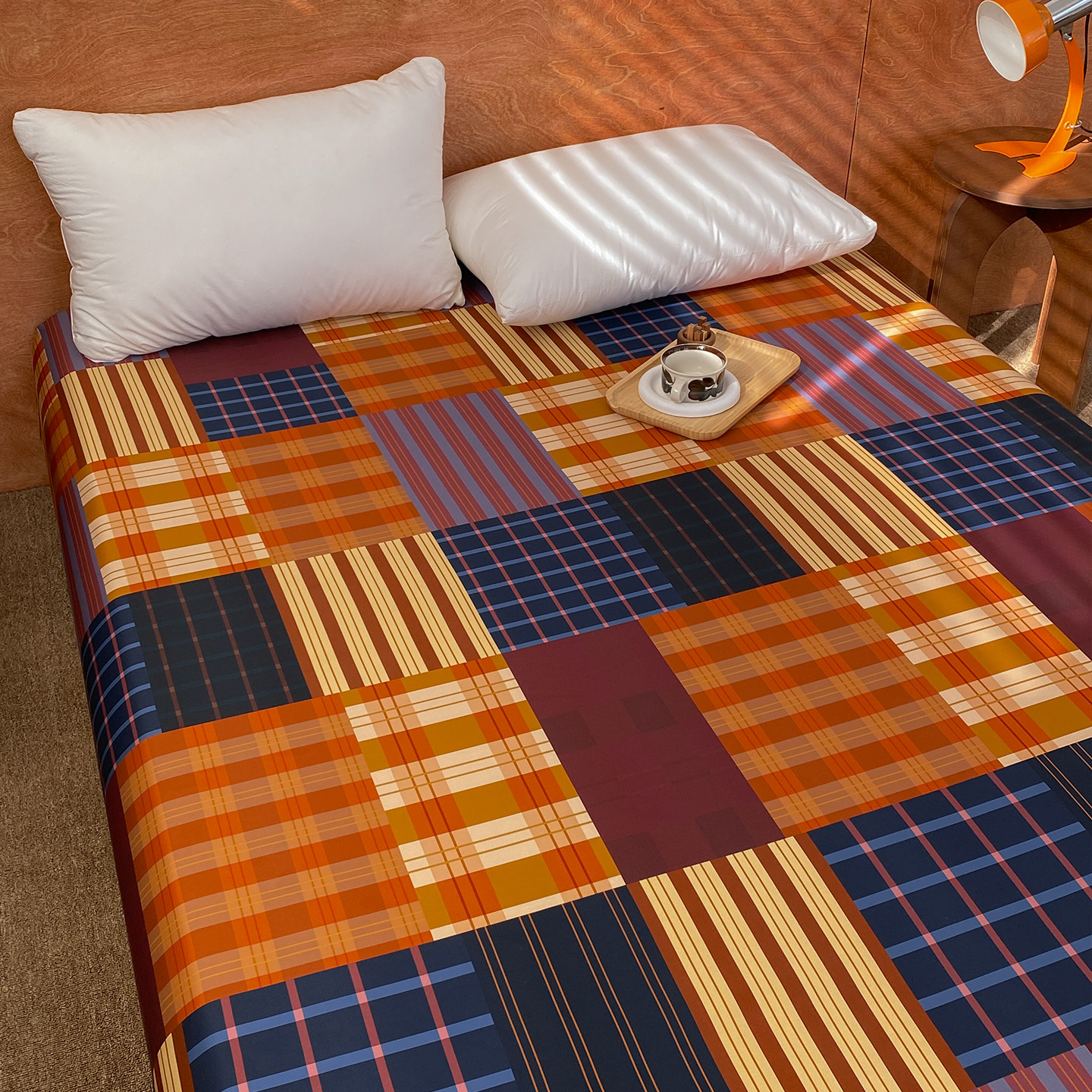 漫长的季节 中古格纹拼接60s长绒棉床单床笠1.8*2m全棉小众设计感