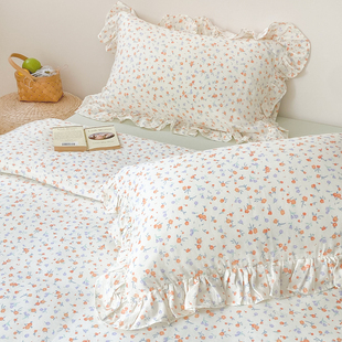 刚好的六月 原创少女田园粉碎花双层纱a类全棉花边四件套床单被套