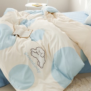 波波历险记 插画师原创可爱全棉被套被芯罩单件纯棉奶蓝色 可定做