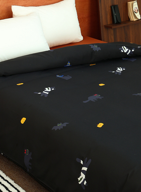 小猫的夜 小众设计60s全棉长绒棉被套黑色被芯罩四季款可爱搞怪猫