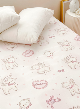 天使小羊 可爱粉色原创洛丽塔小羊100全棉床单纯棉床笠单件可定制