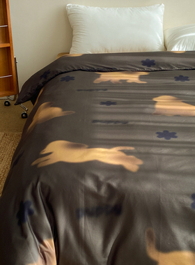 模糊小狗狗 小众原创60s长绒棉单人被套被芯罩全棉贡缎美式复古风