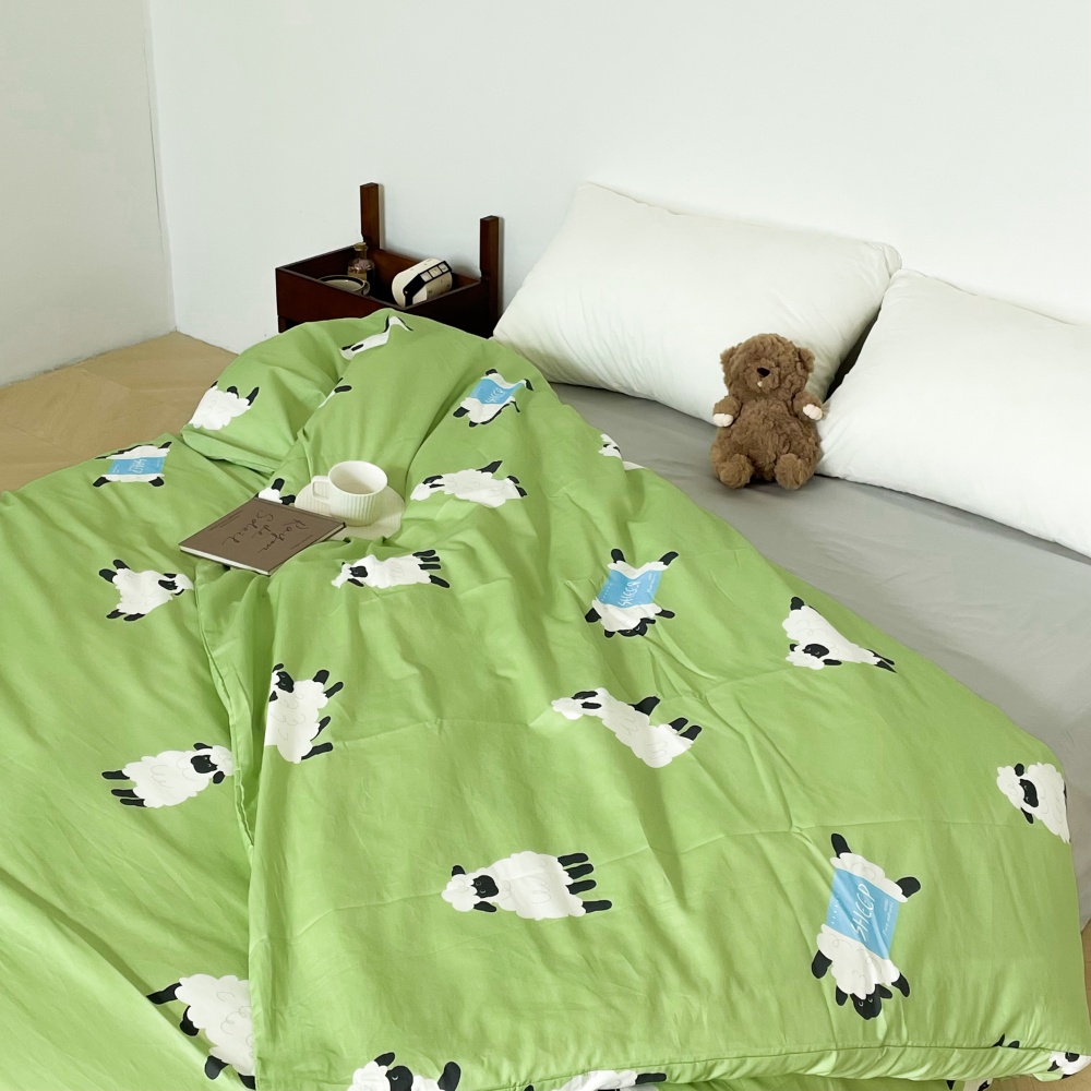 小羊有春天 可爱系原创小羊插画全棉被套100纯棉亲肤透气绿色单件