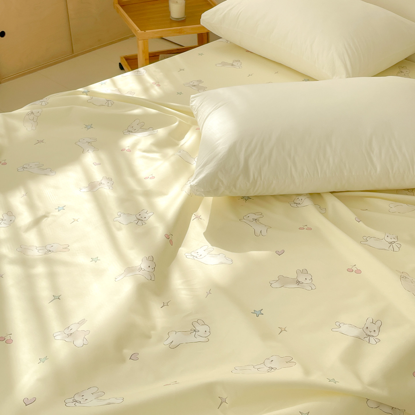 奶油兔兔 原创星星小兔全棉床单床笠氛围感奶黄纯棉单人180x200cm