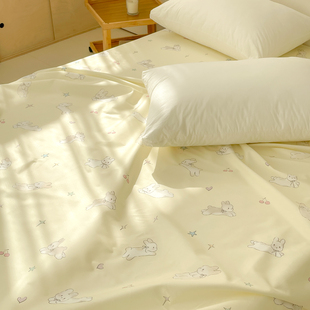 奶油兔兔 原创星星小兔全棉床单床笠氛围感奶黄纯棉单人180x200cm