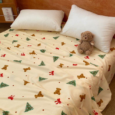 小熊的礼物 原创设计60支全棉长绒棉床单床笠1.8米双人氛围感小熊