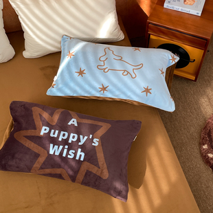 小狗许愿时 原创盐系复古奶油绒枕套蓝棕色枕芯罩小众撞色单只装