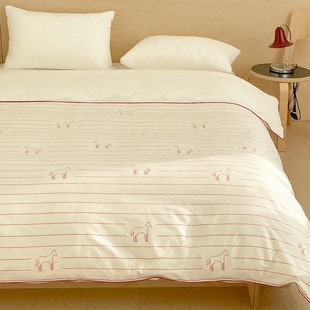 小马的新意 马年本命年限定60支全棉被套红白条纹被芯罩单双人床