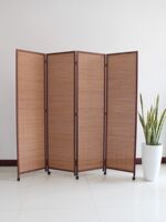 Screen partition, pulley, solid wood, bamboo weaving, sunshade, Chinese-style sliding, folding, mobile, simple entrance hall, tea room, retro folding screen thumbnail 3