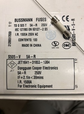 BUSSMANN FUSES美国S505T 5A-R 250V 5*20 慢熔器保险丝 原装正