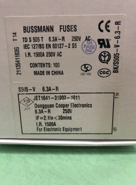 BK/S505H-V-6.3R T6.3A 250V 5X20陶瓷保险丝管