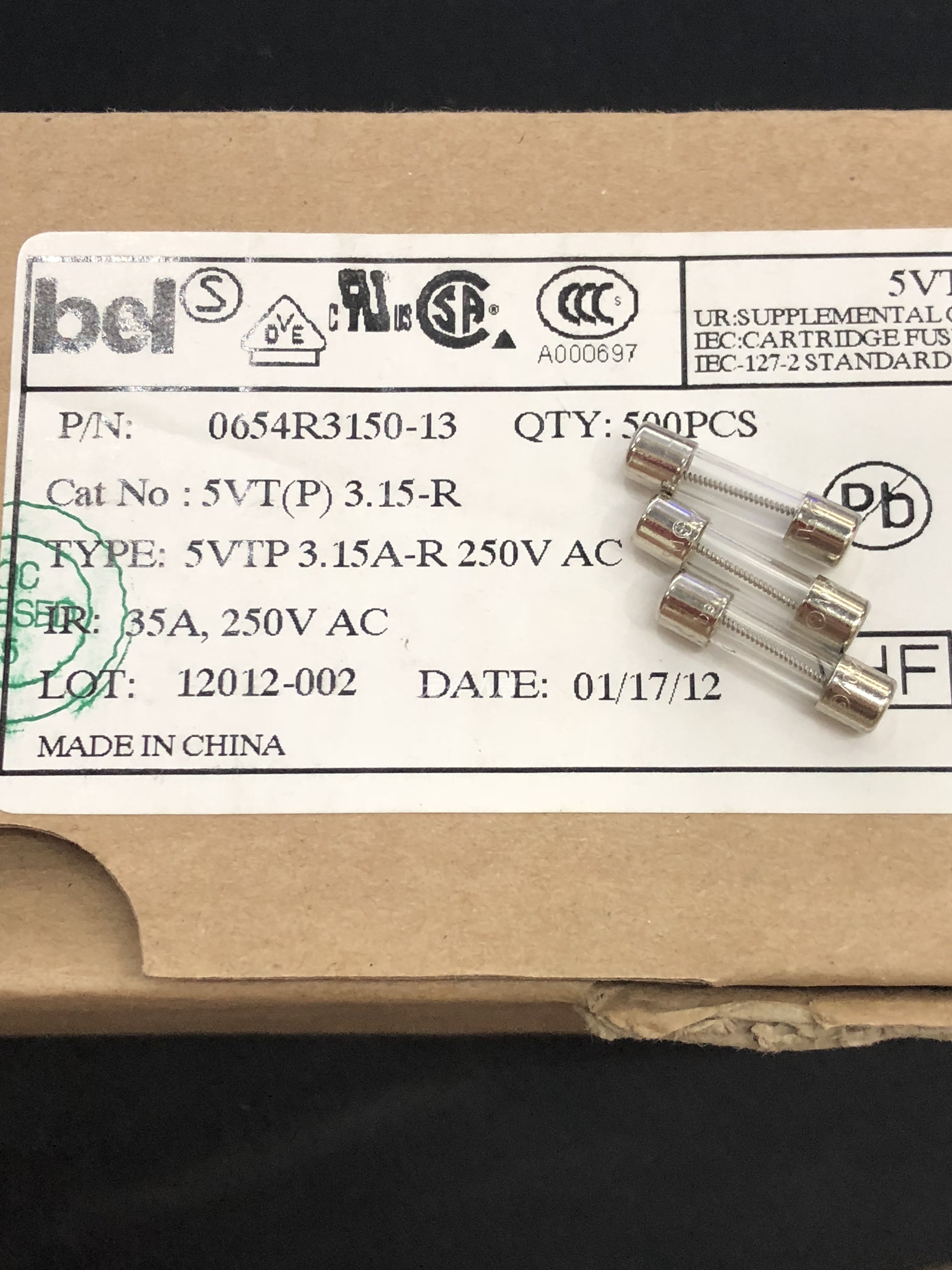 保险管0654R3150-13 5VTP3.15A-R250V AC