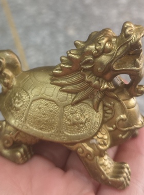 古玩收藏纯铜真铜铜龙龟摆件铜兽龙头龟小号摆件客厅家居