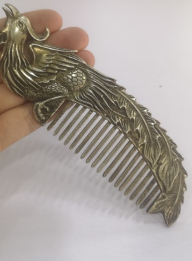 仿古做旧藏银凤凰梳子家居摆件影视道具双面工艺复古个性梳子