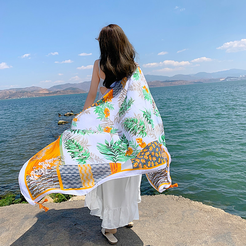 旅游拍照防晒丝巾女夏季薄款民族风披肩外搭纱巾百搭长款沙滩披风