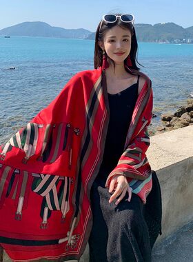 百变防晒披肩围巾两用多功能纱巾海边度假海滩丝巾女春夏季民族风
