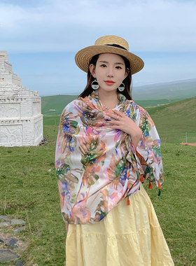 彩色芭蕉叶防晒披肩女薄款旅游沙漠丝巾民族风纱巾沙滩巾外搭百搭