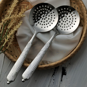 家用撇浮沫小漏勺 个性 10不锈钢平口漏勺 精美精致 孔雀花柄