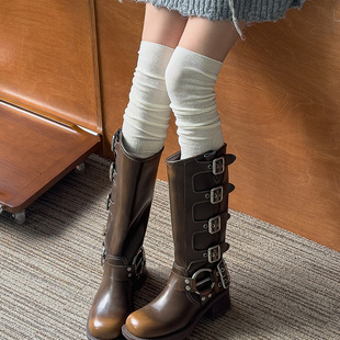 配靴子穿 袜子女长筒堆堆袜春秋纯棉显瘦过膝长袜防滑大腿高筒袜