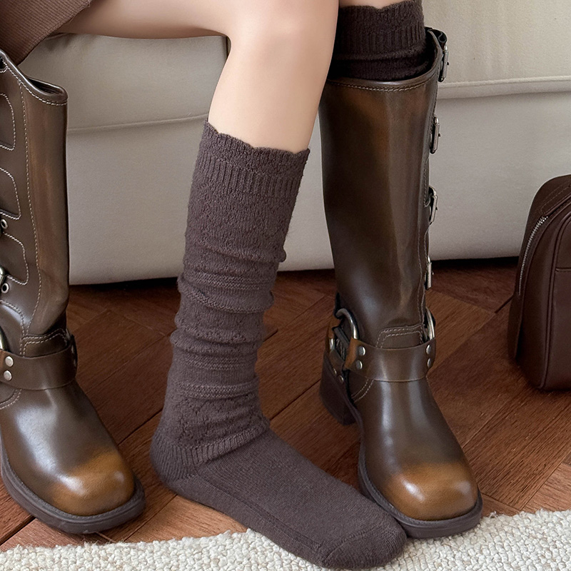 咖色小腿袜子女秋冬季羊毛袜