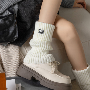 刺绣针织袜套白色袜子女辣妹y2k小腿袜秋冬保暖堆堆袜腿套jk中筒