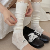 miu系白色踩脚袜套夏季 堆堆袜配靴子长筒袜木耳边夏天小腿袜 薄款