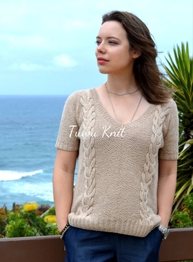 听风 V领麻花短袖棒针编织中文图解文字说明