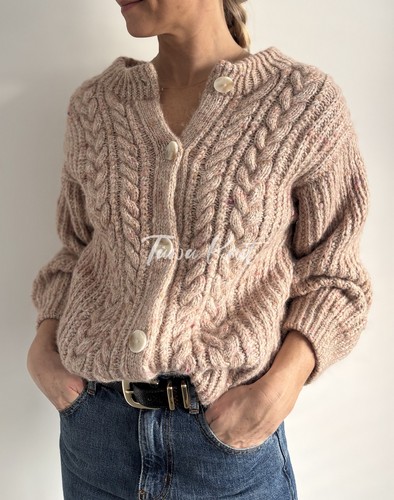 【英文】Rosebud Cardigan 女士麻花开衫棒针编织文字解说明 130