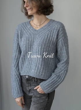 瑞琦 V领面包针套衫棒针编织中文图解文字说明