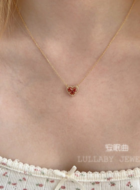 敲显白～爱心红宝s925纯银项链