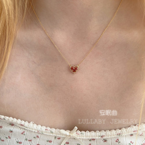 敲显白～爱心红宝s925纯银项链