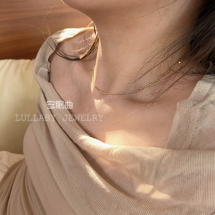 波光粼粼~s925纯银闪光扁方片项链小众设计法式裸链高级感锁骨链