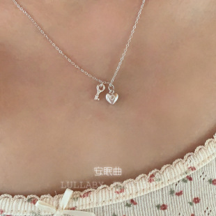 洗澡不用摘！s925纯银实心钥匙爱心吊坠小众叠戴高级感锁骨链项链