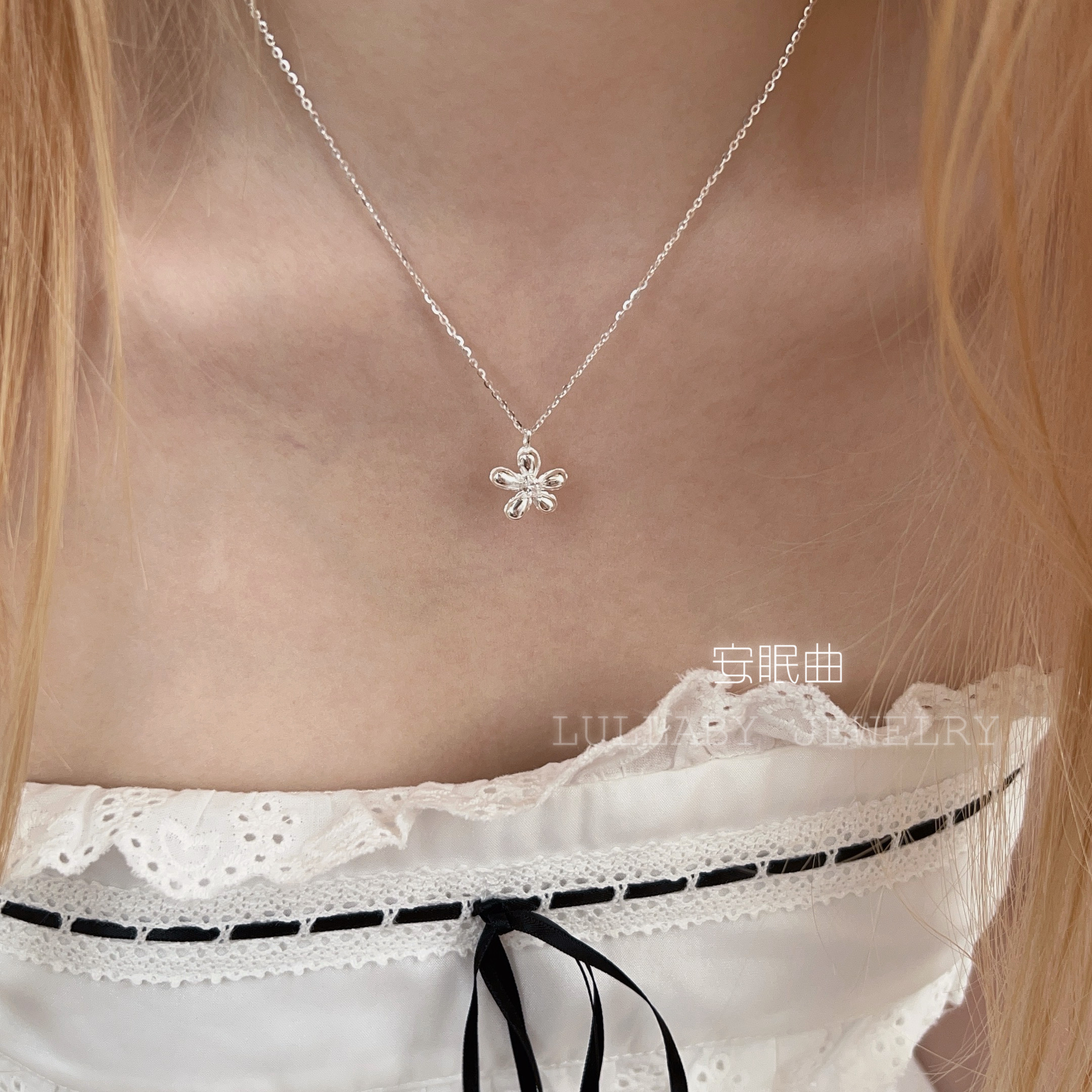 原创！s925纯银花花项链女吊坠