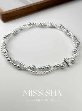 叠戴多层925银珍珠项链叠戴女