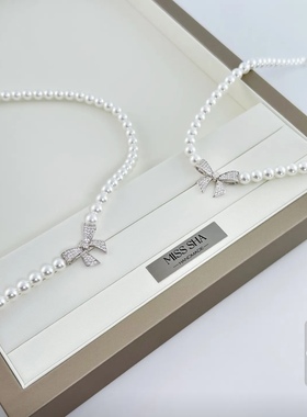 【在逃公主】人造仿澳白甜美百搭经典蝴蝶结珍珠项链