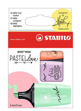 德国stabilo思笔乐mini BOSS学生用记号笔淡彩色马卡龙色荧光笔