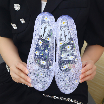 女士包头水晶果冻塑料凉鞋女老式洞洞鞋软底透明款夏季软底一字拖