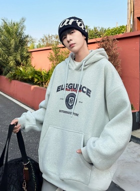 2025冬款乔迪丹娜男大童一体绒时尚潮流印花连帽卫衣宽松休闲帽衫